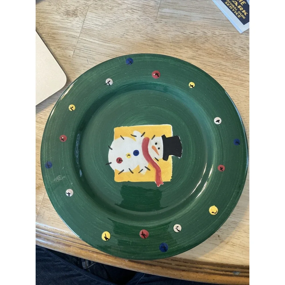 Make the‎ Season Bright 4 Hand Painted Salad/Dessert Plates Mitten tree Snowman